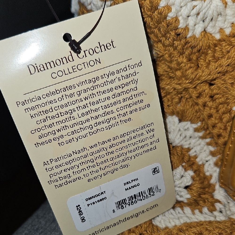 Patricia Nash Mustard and White Crochet Crossbody/Tote - Picture 9 of 10